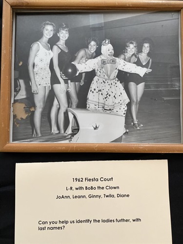 The 1962 Fiesta La Ballona Court poses with Bobo the Clown